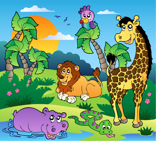 Wild animal cute cartoon vector set 03