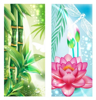 Bamboo with flowers banners vectors material Bamboo with flowers banners vectors material