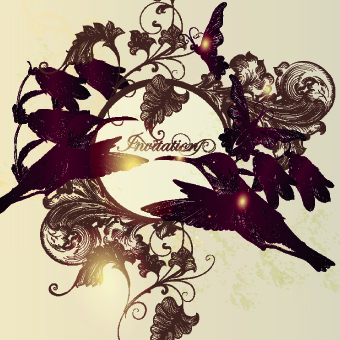 Vintage birds and butterflies design vector 01