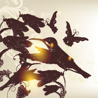 Vintage birds and butterflies design vector 04