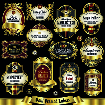 Gold framed labels vector 01