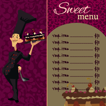 Funny chef with menu template vector 01