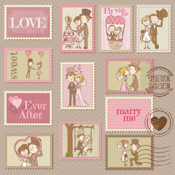 Elements of Wedding Seal and Stamp vector 01