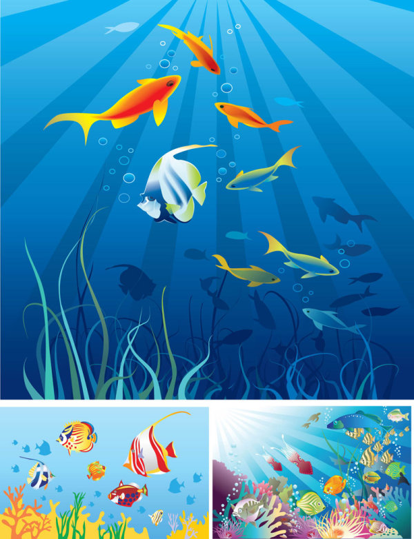 Beautiful Cartoon marine scenes Vector