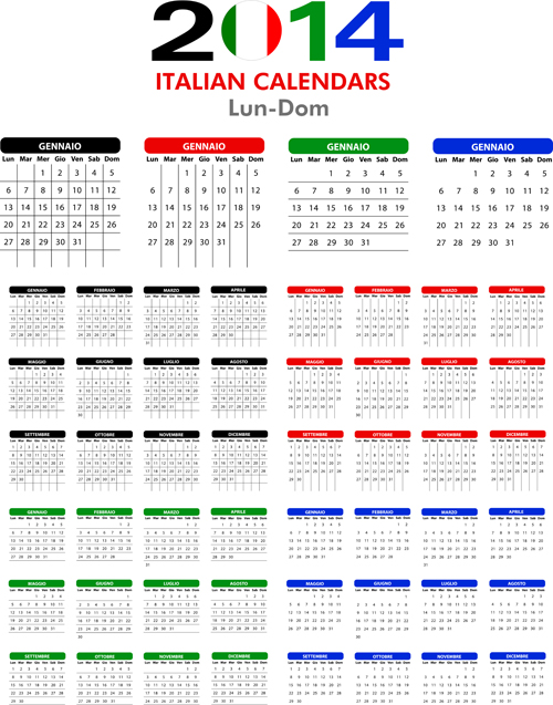 Italian Version Calendar 2014 vector set 01
