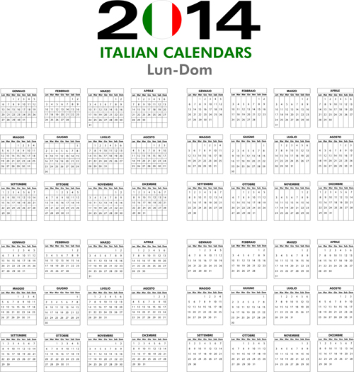 Italian Version Calendar 2014 vector set 02
