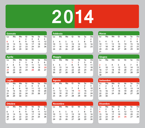 Italian Version Calendar 2014 vector set 05