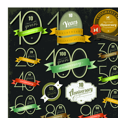 Elements of Anniversary numbers labels vector 01