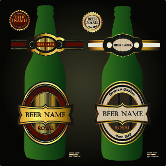 Beer bottles and beer labels vector