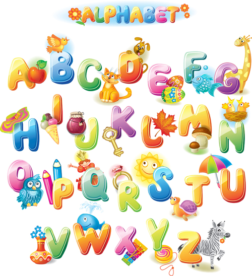 Colored alphabet with children literacy vector 01