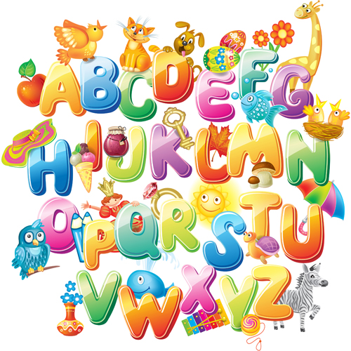 Colored alphabet with children literacy vector 02