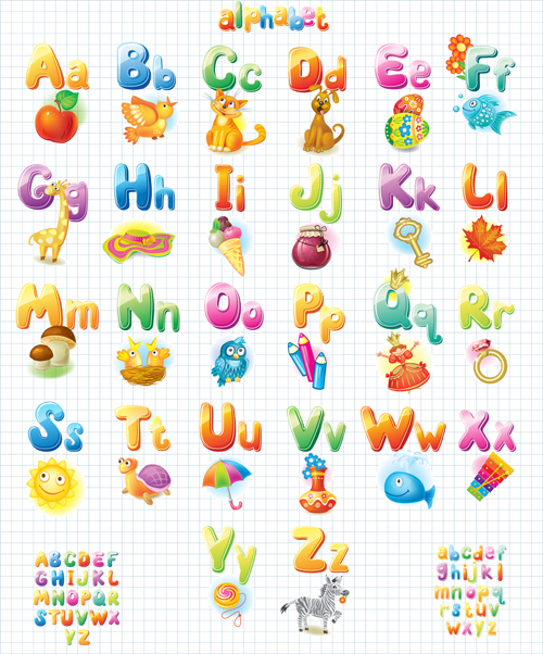 Colored alphabet with children literacy vector 03