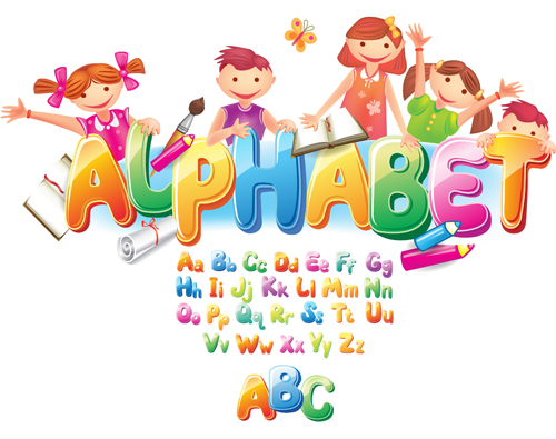 Colored alphabet with children literacy vector 04