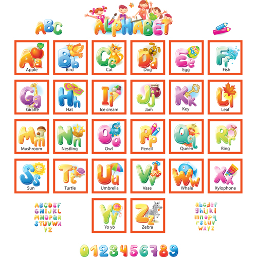 literacy colored children alphabet 