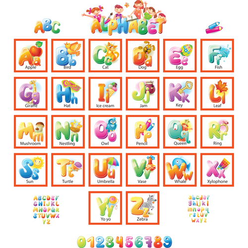 Colored alphabet with children literacy vector 05