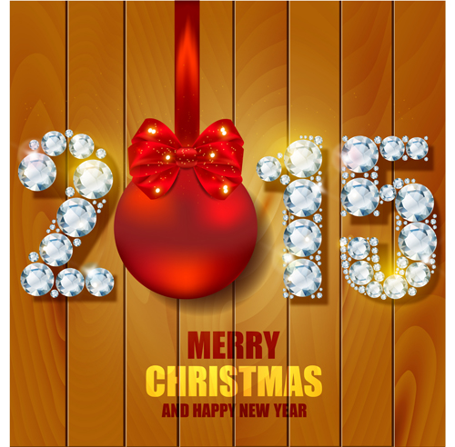 Diamond 2015 christmas and wood background vector
