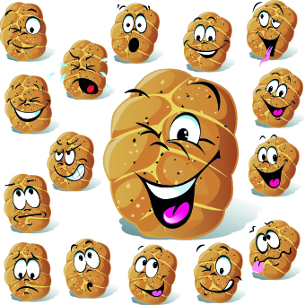 Funny Cartoon food expression vector 01