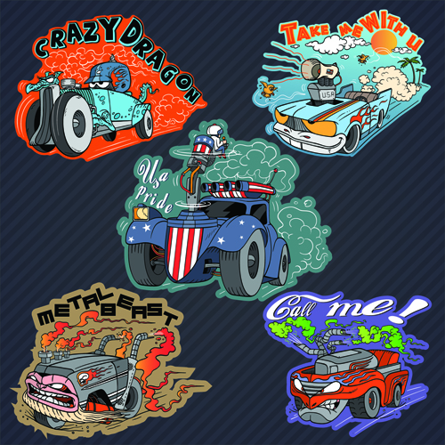 Funny cartoon transport elements vector 06