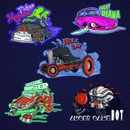 Funny cartoon transport elements vector 07