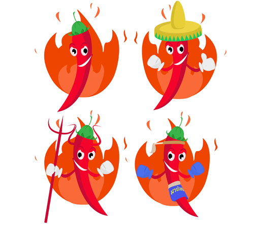 Funny hot pepper cartoon styles vector 05