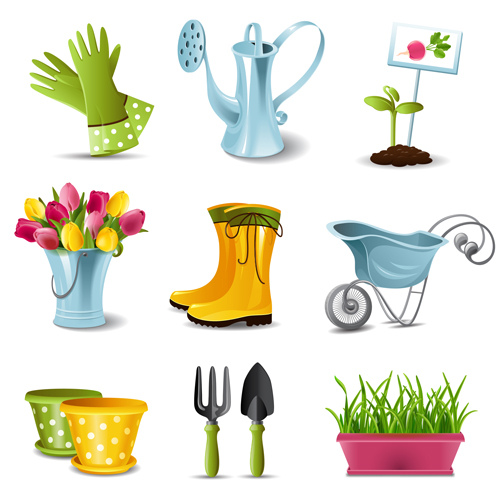 Garden spade and tool with elements vector 01