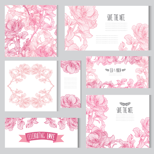 Hand drawn flower pink card with banner vector