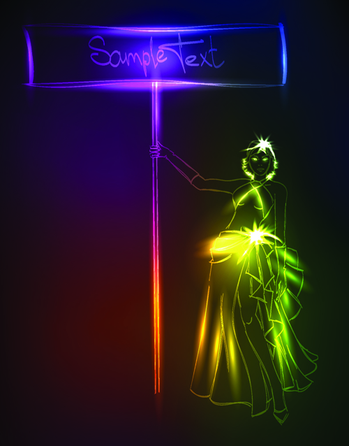Set of Ornate neon light fashion model vector 01