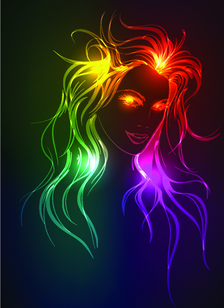 Set of Ornate neon light fashion model vector 02