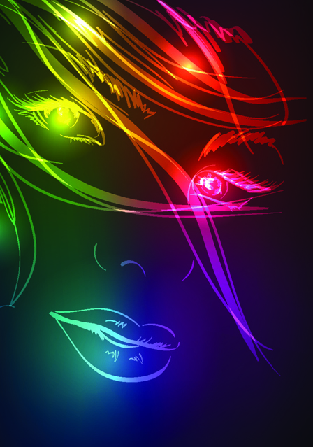 Set of Ornate neon light fashion model vector 03