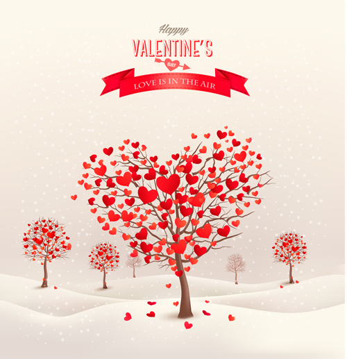 Heart tree valentine background art 01