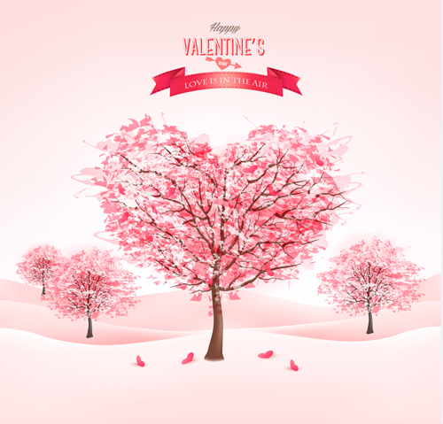 Heart tree valentine background art 02