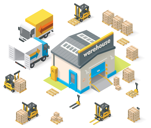 Modern Isometric buildings model vector material 03