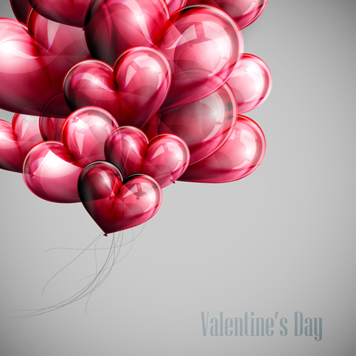 Red heart shapes balloon Valentine background 03