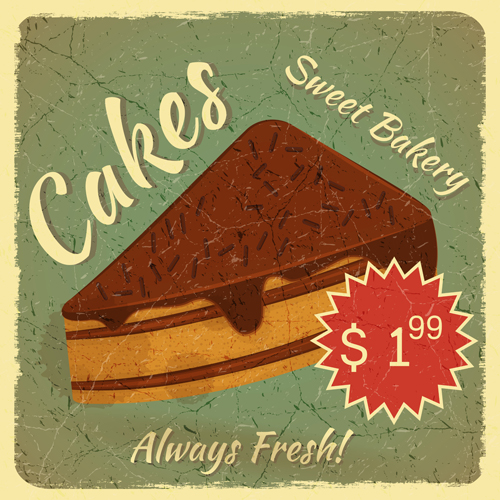 Retro cakes poster vector material