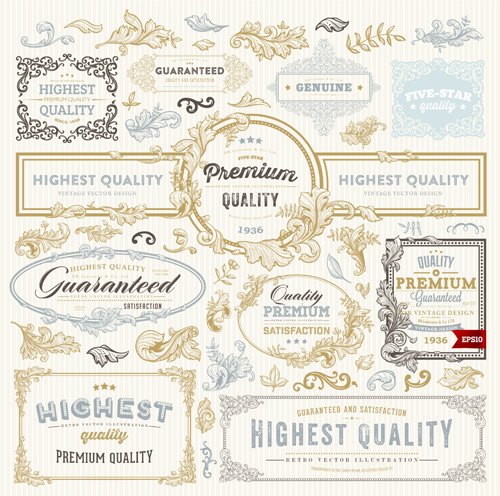 Retro elements ornaments and labels creative vector 01