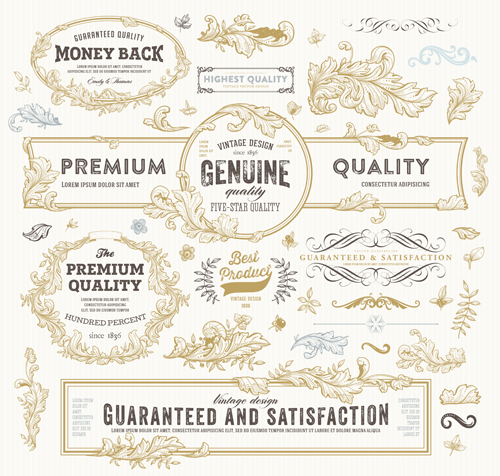 Retro elements ornaments and labels creative vector 02