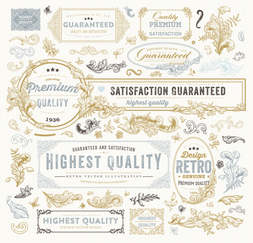 Retro elements ornaments and labels creative vector 05
