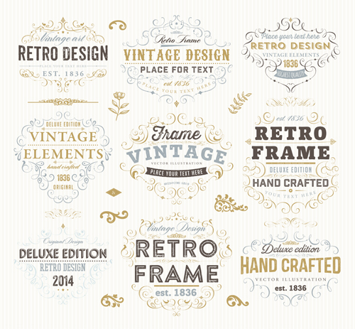 Retro font ornaments labels elements creative 