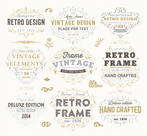 Retro elements ornaments and labels creative vector 06