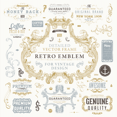Retro elements ornaments and labels creative vector 07