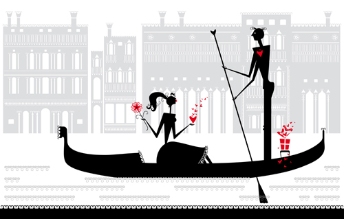 Romantic Love elements with silhouette vector 02