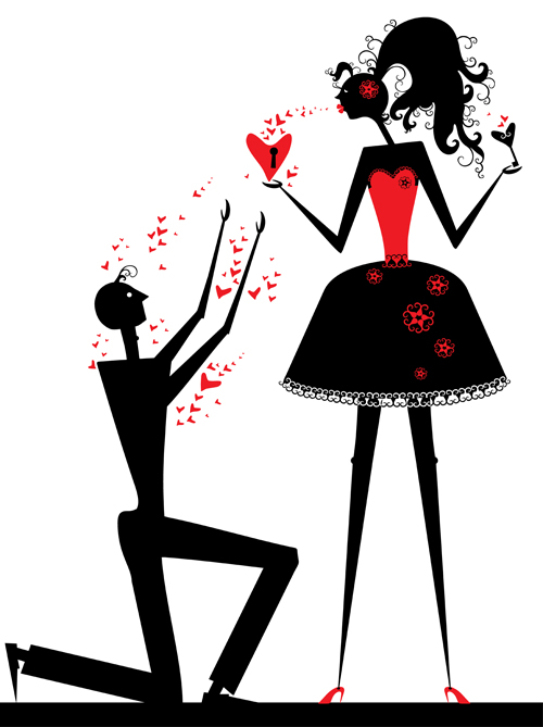 Romantic Love elements with silhouette vector 03