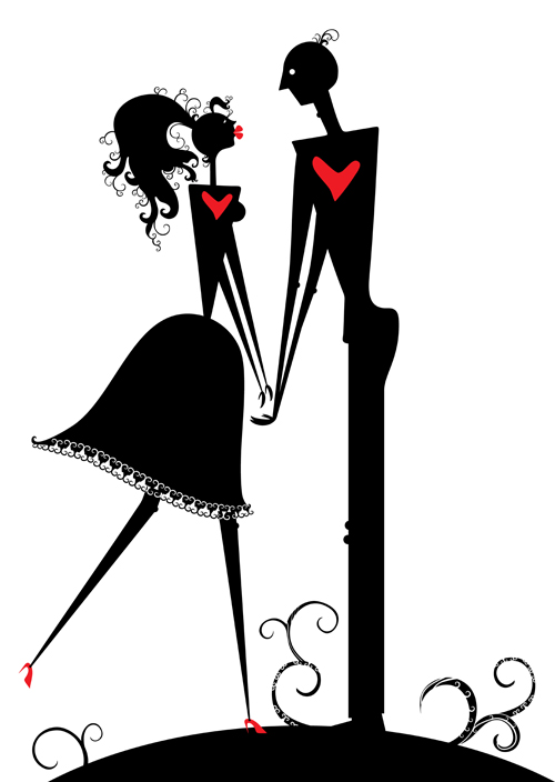Romantic Love elements with silhouette vector 04