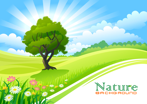 Spring nature landscapes vectors material 01