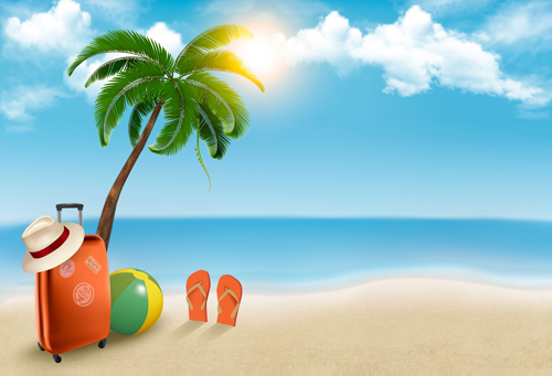 Travel summer beach background set vector 01