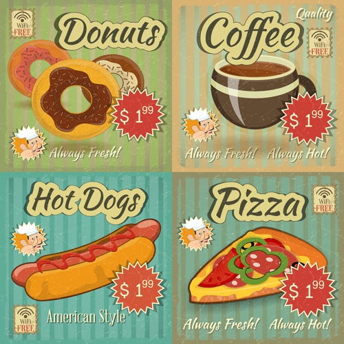 Vintage fast food poster vector graphics
