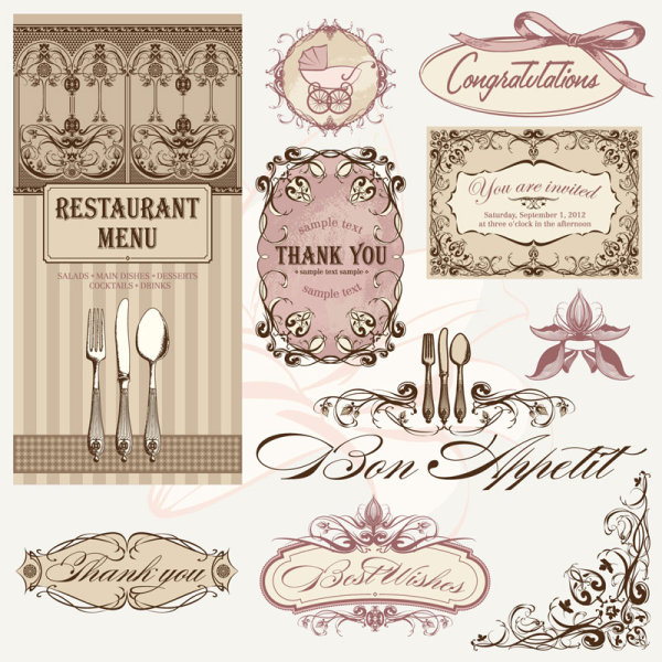 vintage restaurant menu elements element 