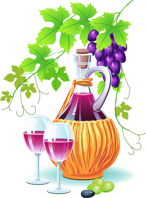 Various Food with Grapes vector set 01