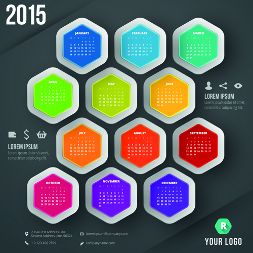 2015 business calendar creative design vector 04