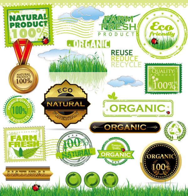 Green labels design vector 01